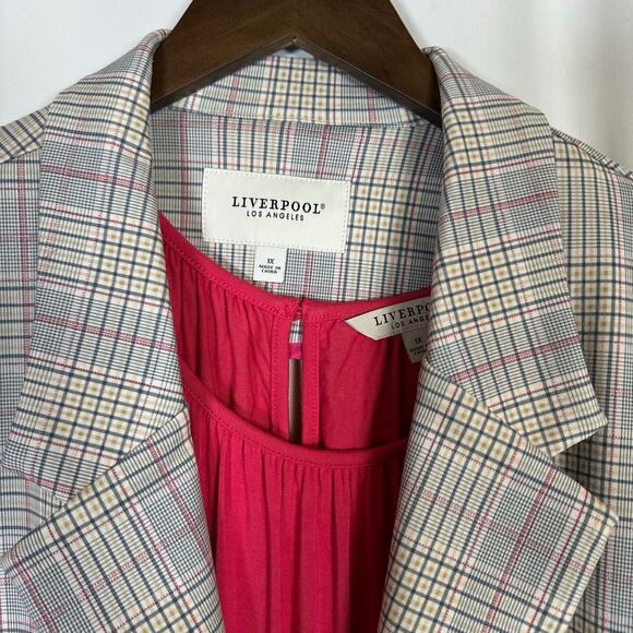 Liverpool LA Fuchsia Plaid Boyfriend Blazer and Fuchsia Shell 1X Academia Office - Picture 2 of 16
